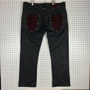 Live Mechanics Black Gothic Baggy Jeans 40x34‎ Cyber Punk Riveted Zipper Stash
